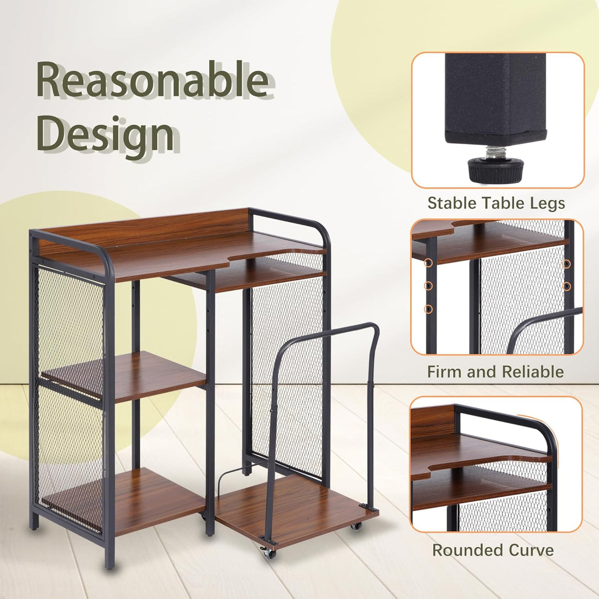Printer Stand with Storage, 3 Tier Printer Table with Adjustable Storage Rack J5938