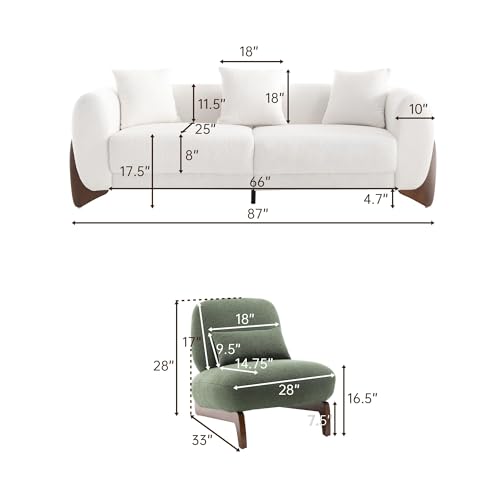 White 3 Seater Sherpa Boucle Sofa with Wood Legs W9388