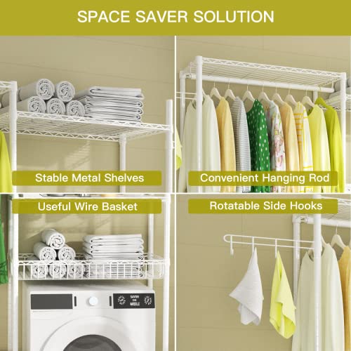 3 Tier Adjustable Height Storage Shelf with Wire Basket and 2 Hooks E9209