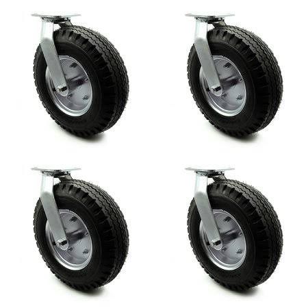 12x22 Pneumatic Swivel Caster Set of 4 Black Rubber Wheel V519835