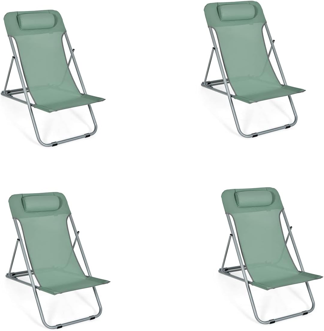Folding Beach Chair Set of 2, 3-Position Adjustable with Headrest W20816