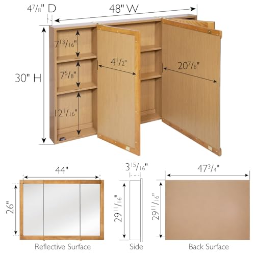 Nutmeg Oak Assembled Frame Bathroom Wall Cabinet with Mirrored Doors, 36" Z6450