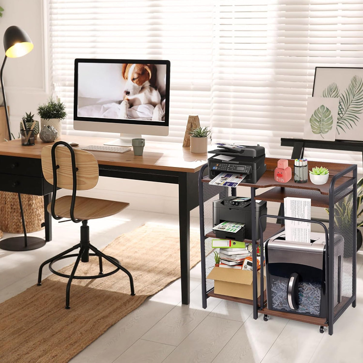 Printer Stand with Storage, 3 Tier Printer Table with Adjustable Storage Rack J5938