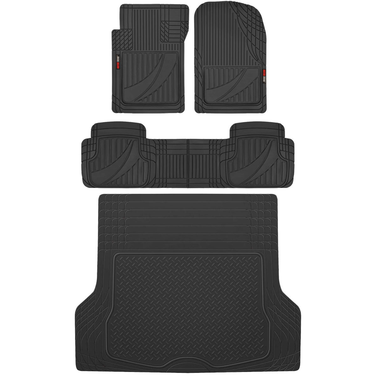 Rubber Car Floor Mats Front & Rear Combo Set with Trunk I15120
