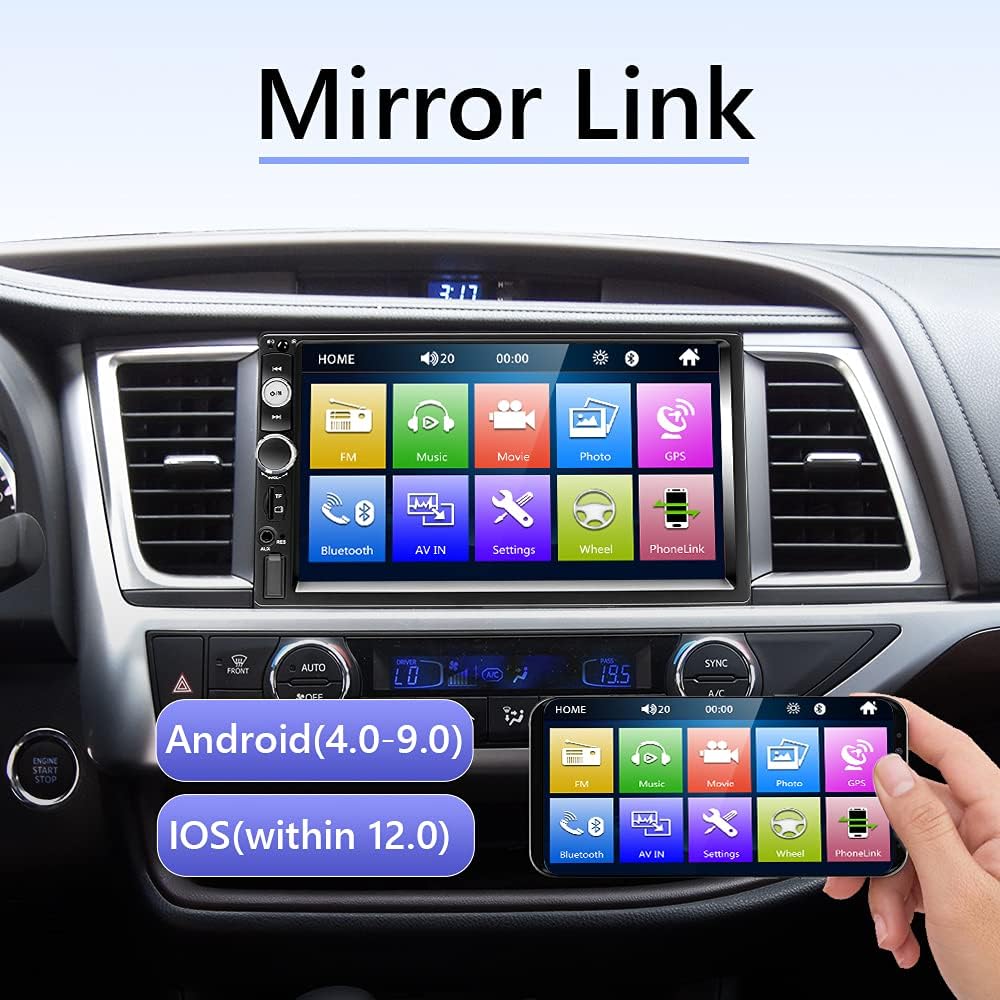Double Din Car Stereo with Bluetooth, 7 Inch Touch Screen Car Radio MP5 Player with Backup Camera C144