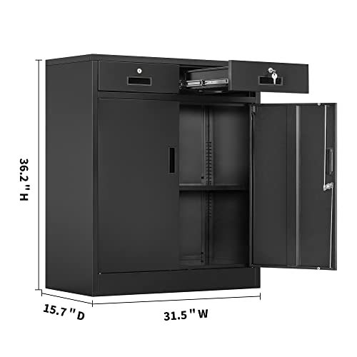 Black 36" Locking Steel Storage Cabinet with Adjustable Shelves O294936