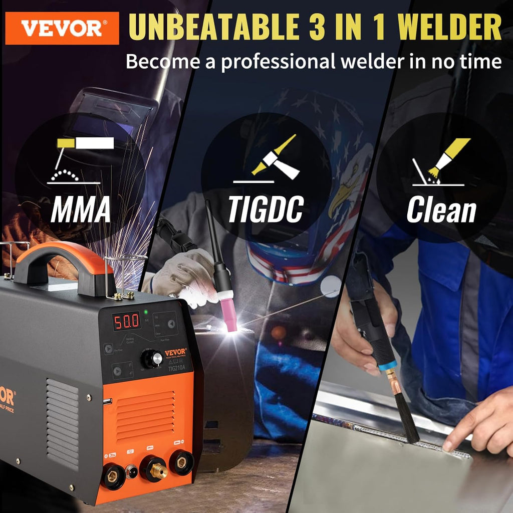 210Amp TIG Welder 3 in 1 110/220V Dual Voltage HF TIG/Stick/Clean Welding Machine with USB IGBT Inverter Torch J133