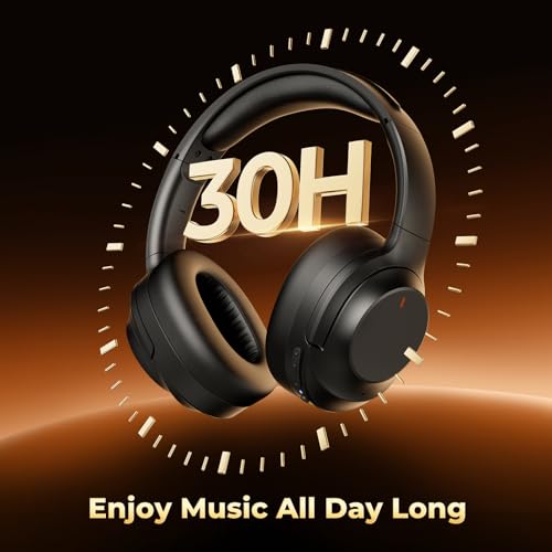 Black Active Noise Cancelling Wireless Bluetooth Headphones Over Ear with ENC Mic O11339