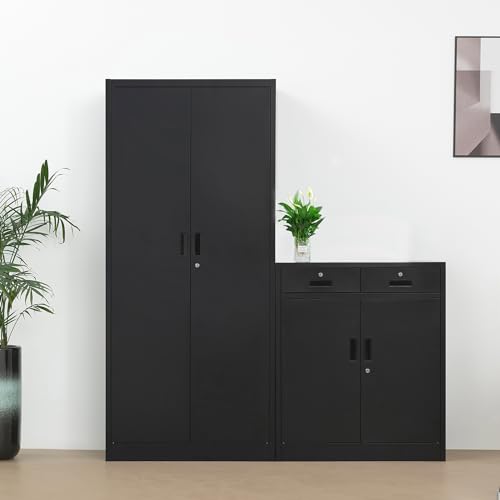 Black 36" Locking Steel Storage Cabinet with Adjustable Shelves O294936