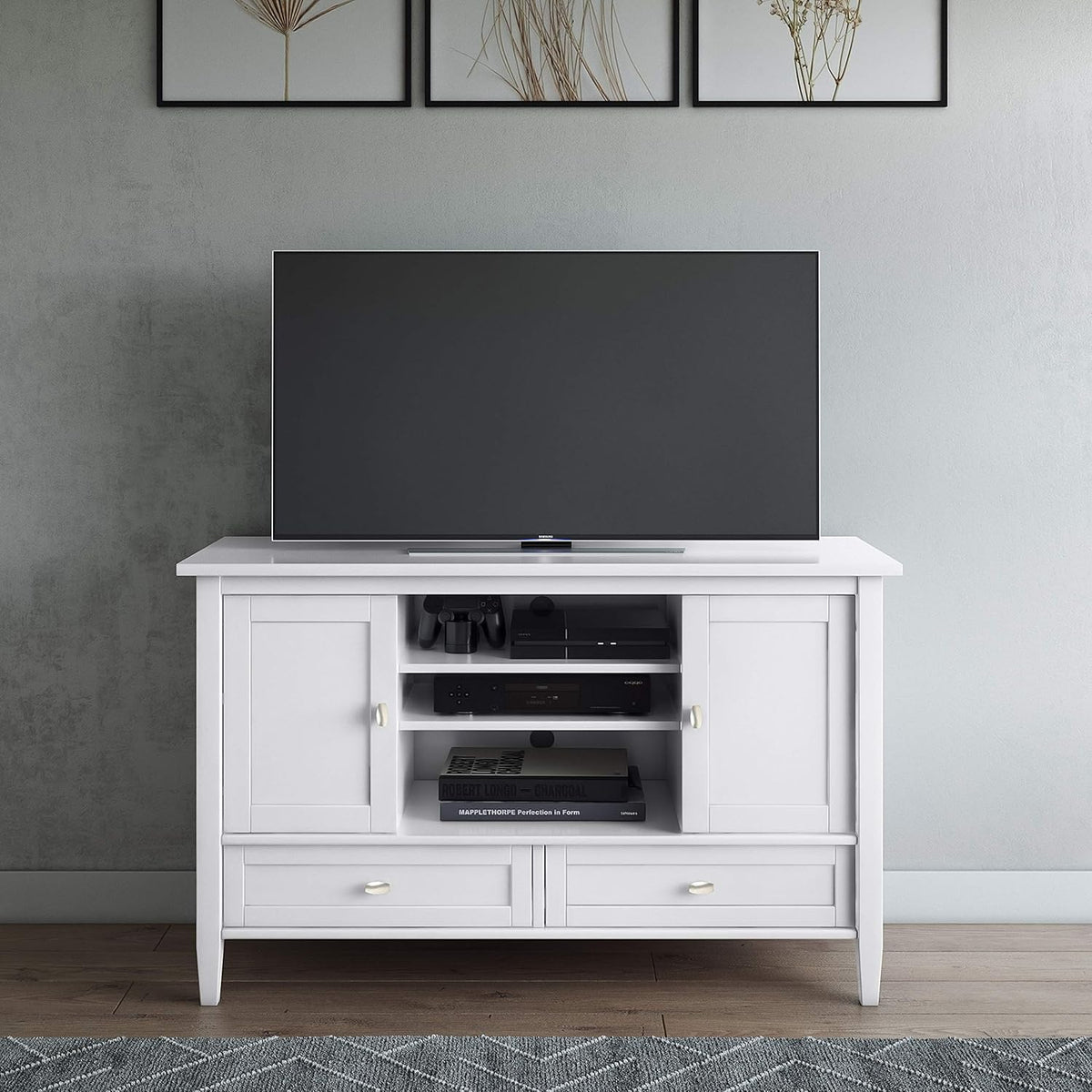 47 inch Wide Rustic Natural Aged Brown Solid Wood TV Media Stand J532