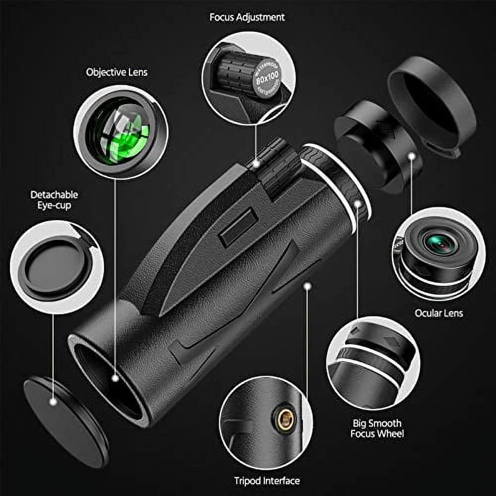 80x100 Monocular Telescope with Smartphone Holder & Tripod B864825