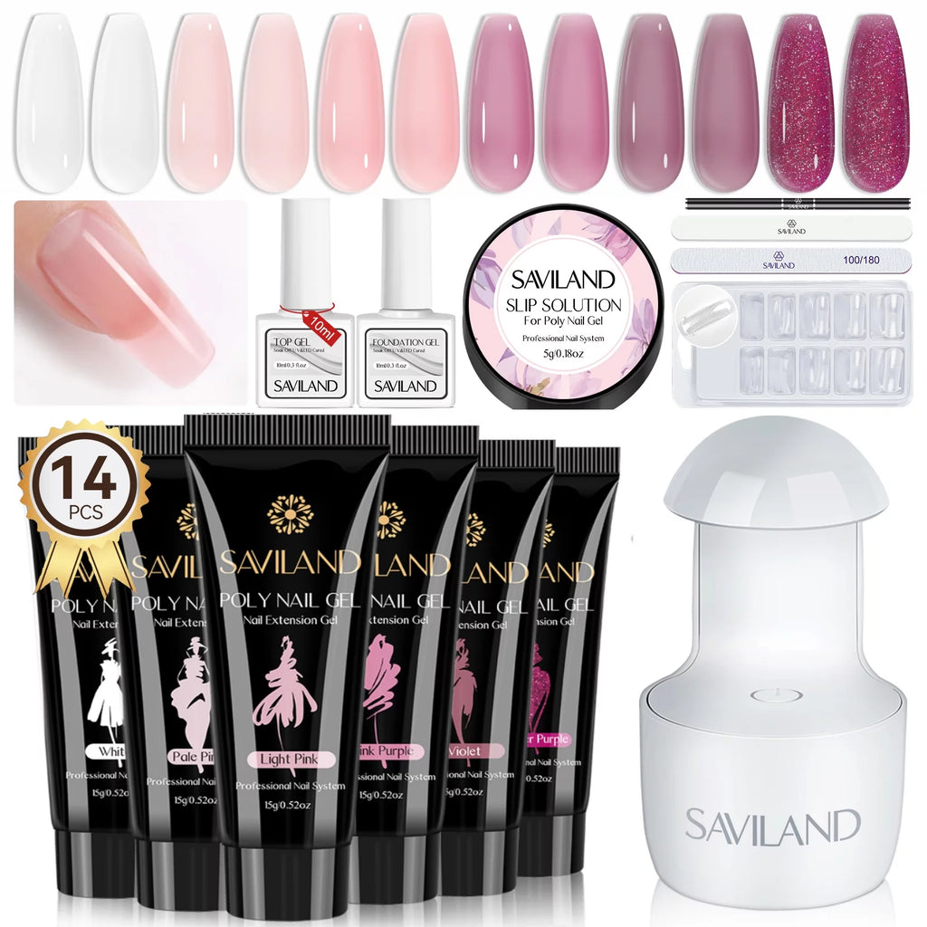 6 Colors Poly Extension Gel Nail Kit with Nail Lamp O903