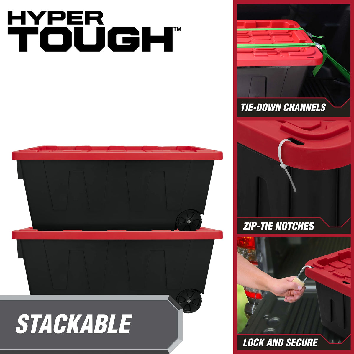 Black 50 Gallon Plastic Storage Bin with Snap Lid K653
