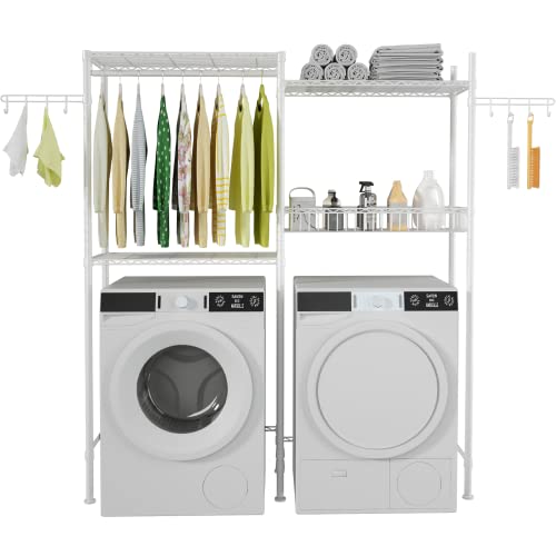 3 Tier Adjustable Height Storage Shelf with Wire Basket and 2 Hooks E9209