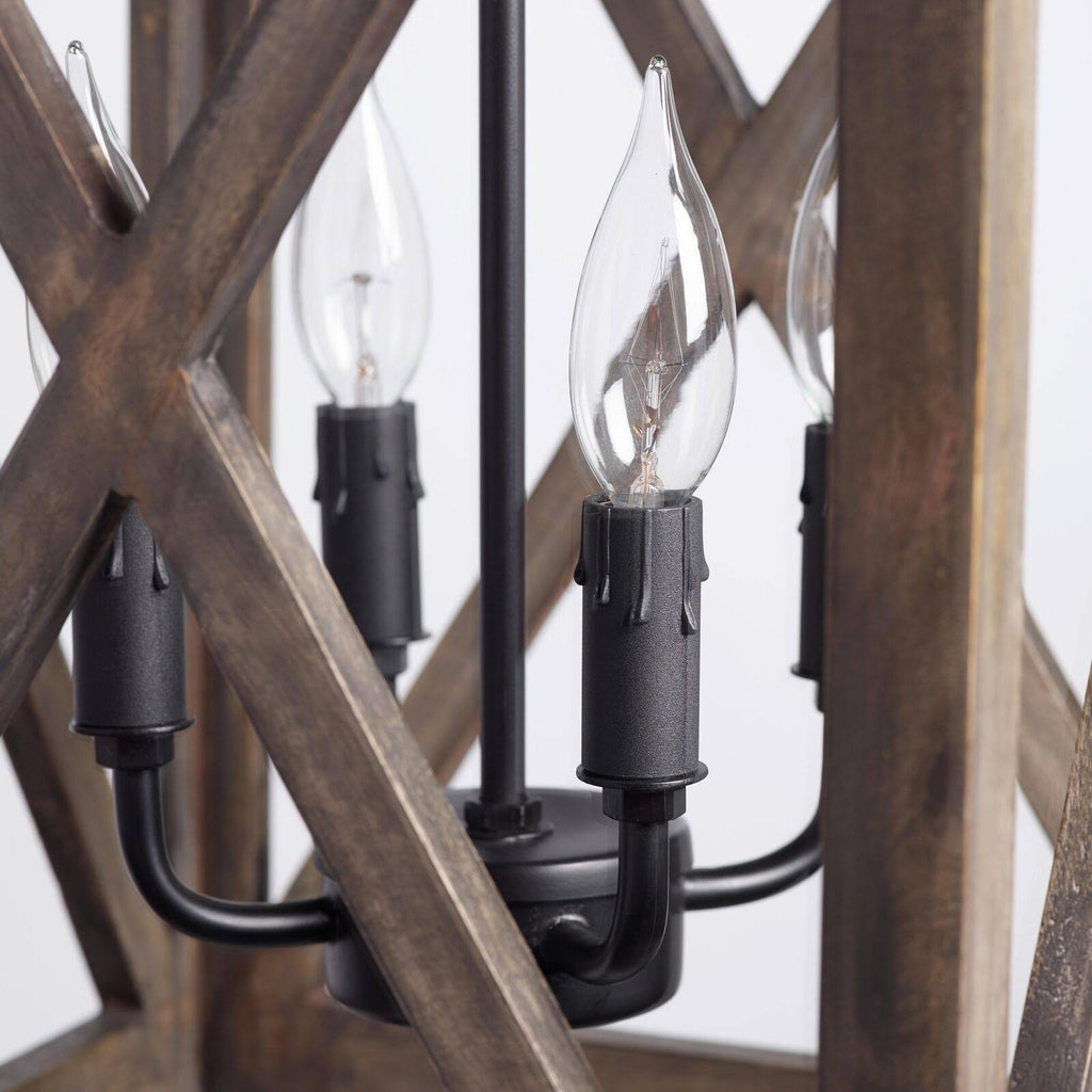 Square Wood & Iron 4-Light Chandelier E846347