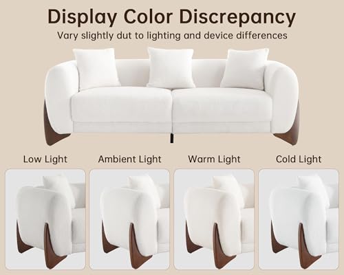 White 3 Seater Sherpa Boucle Sofa with Wood Legs W9388