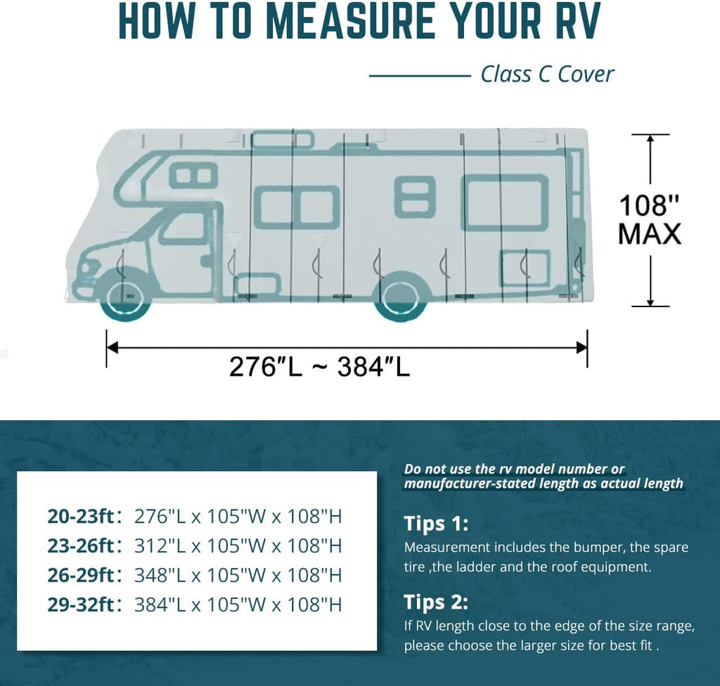 RV Cover, 5 Layers Anti-UV Top Panel, Fits 23'-26' Motorhome, with 2Pcs Straps & 4 Tire Covers S3660