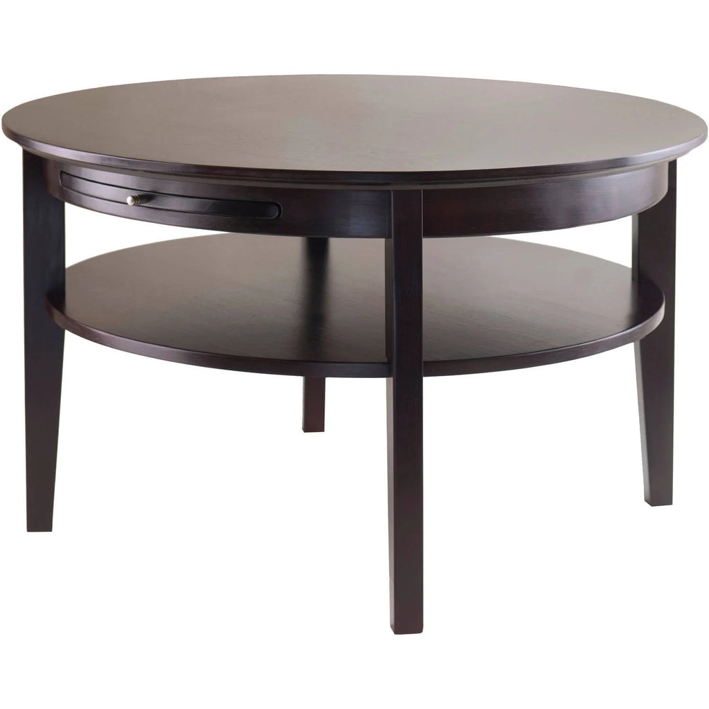Espresso Finish Round Wood Coffee Table with Pull-Out Tray A4038