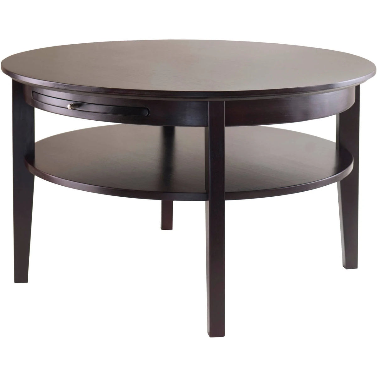 Espresso Finish Round Wood Coffee Table with Pull-Out Tray A4038