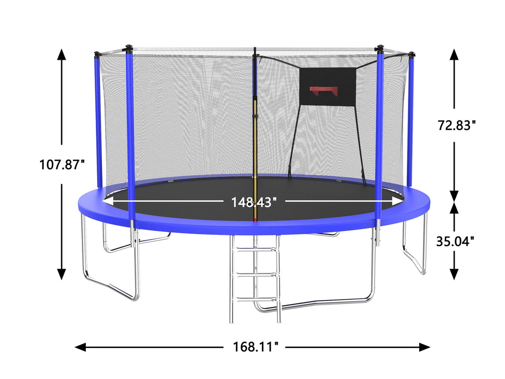 16FT Trampoline with Enclosure Net, Basketball Hoop, Ladder J38155