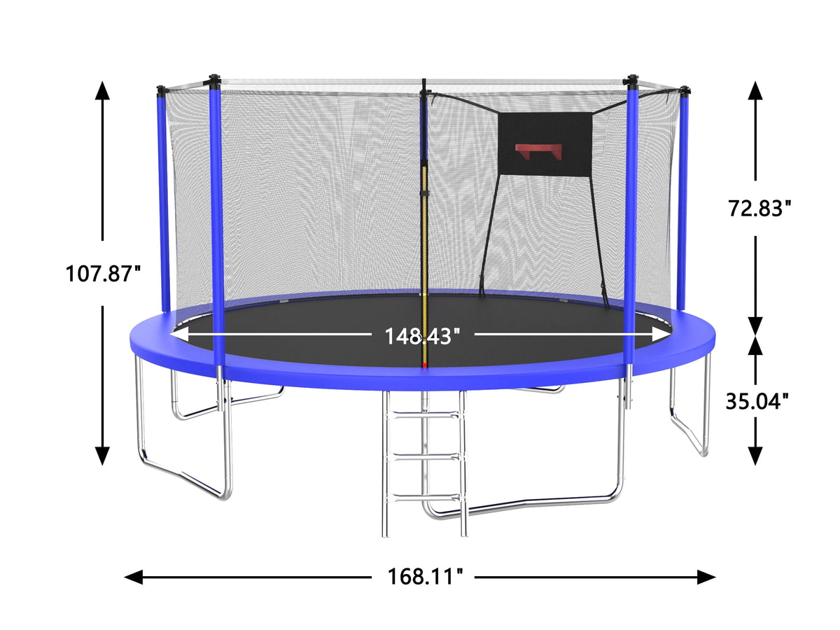 16FT Trampoline with Enclosure Net, Basketball Hoop, Ladder J38155