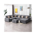 Linen Fabric 7Pc Reversible Chaise Sectional Sofa with Storage Ottoman O7538