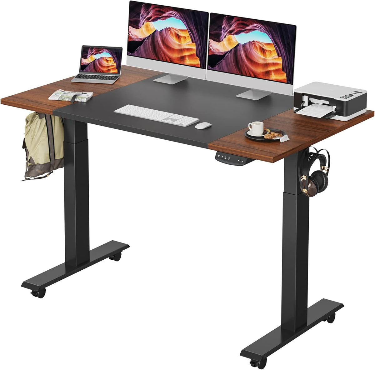 63 x 24 Inches Electric Standing Desk with Espresso and Black Top and Black Frame Q234