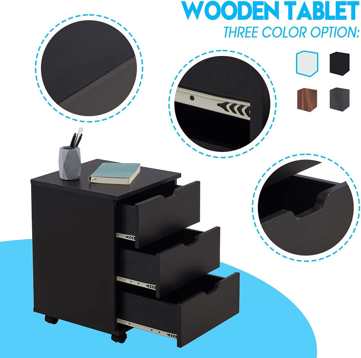 3 Drawer Wood Rolling Office Filing Cabinet L9969