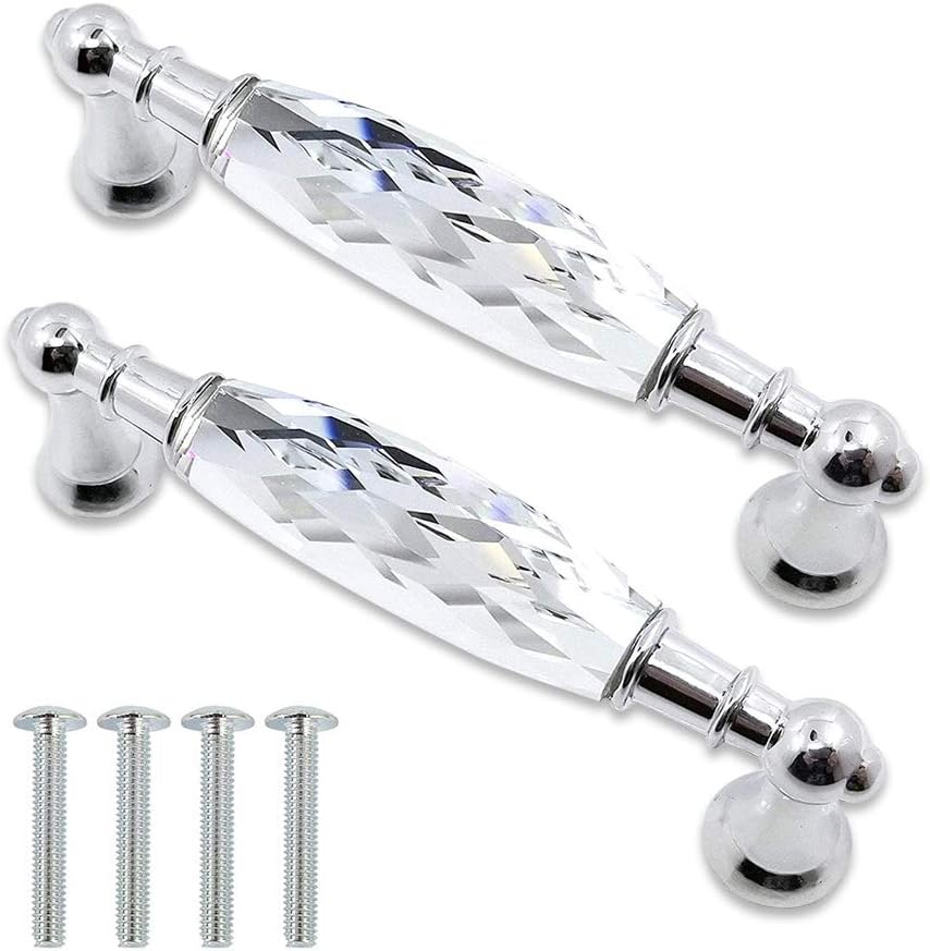 2 Pack 3-3/4 in Center-to-Center Glass Dresser Drawer Handles Chrome Metal Silver O692589