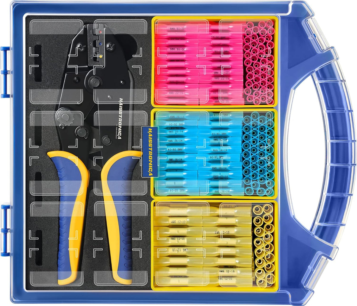 330PCS Heat Shrink Butt Connectors Set, AWG 22-10 Marine Grade Waterproof Electrical Connectors Kit with Crimping Tool K1456