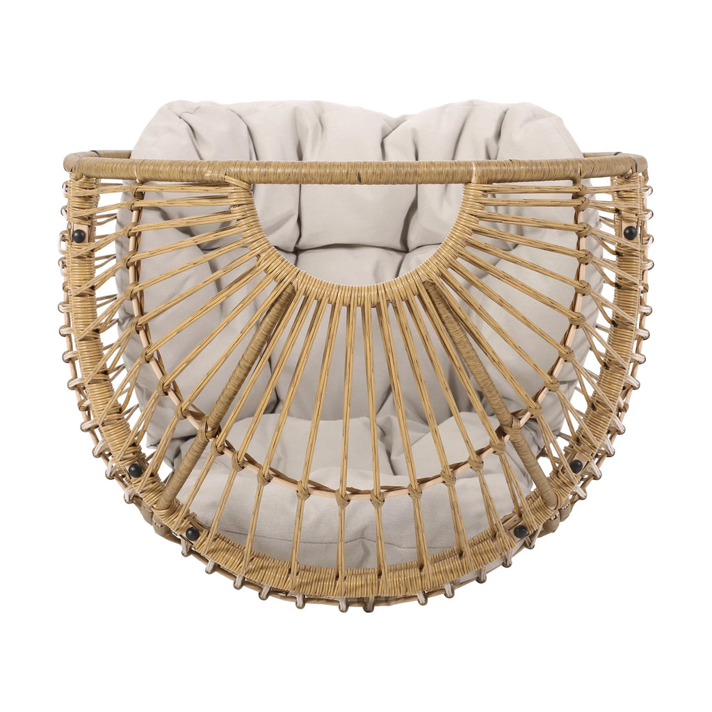 Light Brown Wicker Swivel Egg Chair with Cushion M185