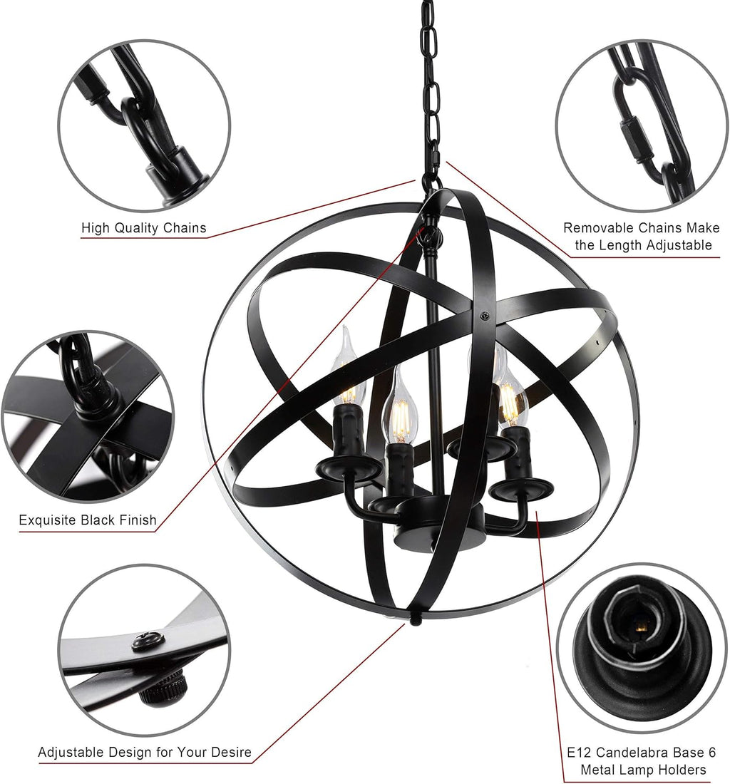 Black 4-Light Farmhouse Chandelier J776
