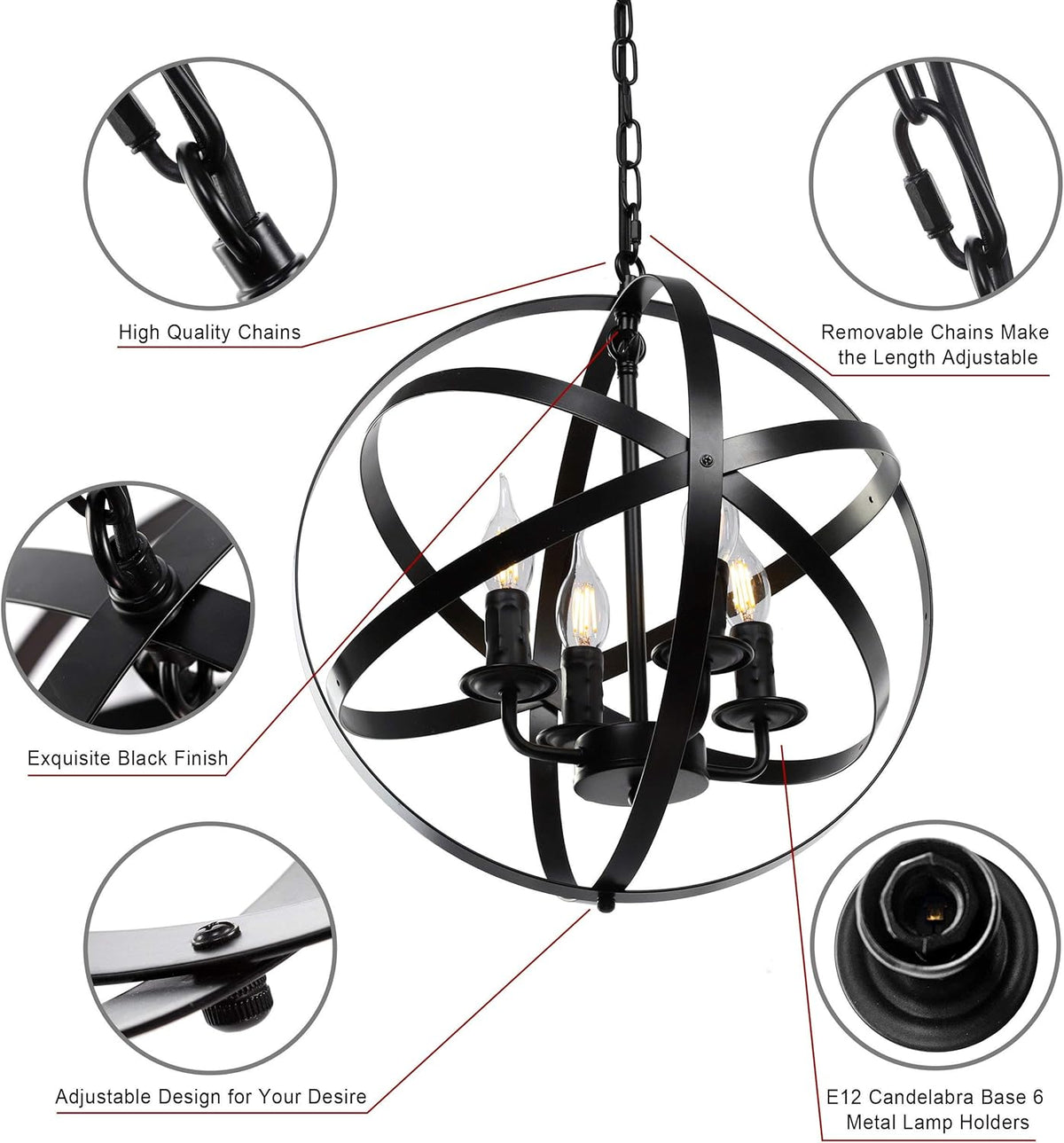 Black 4-Light Farmhouse Chandelier J776
