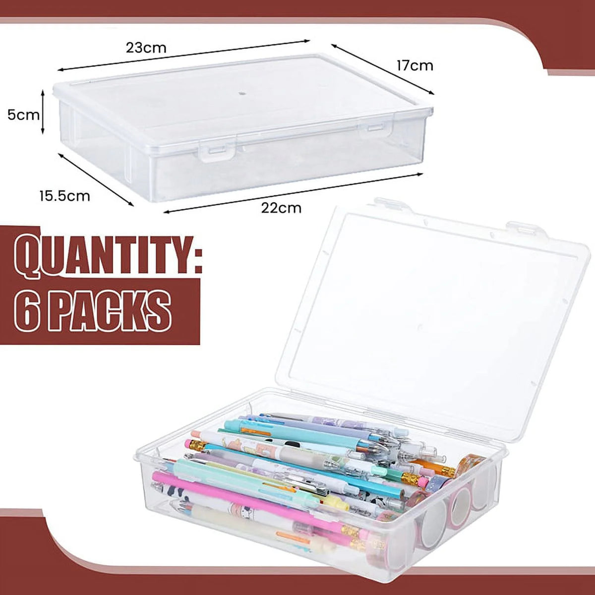 Plastic Storage Box, 7"x9"x2", 6 Pcs Z502103