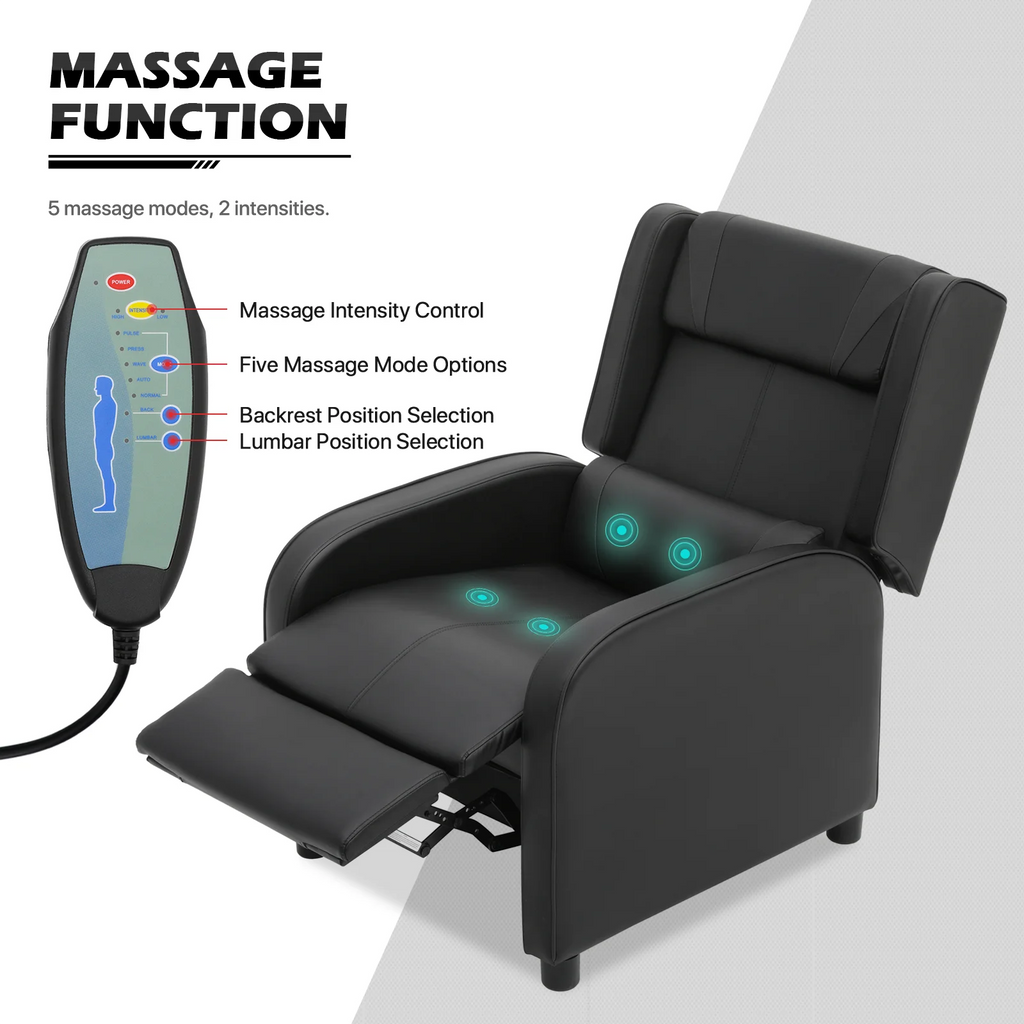 Black PU Leather Adjustable Reclining Gaming Chair with Footrest N252606