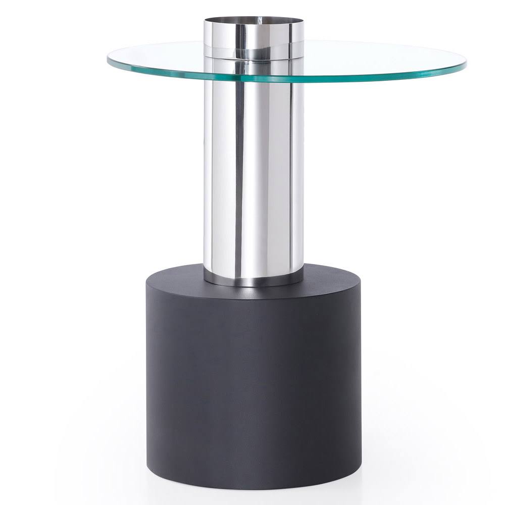 Clear Glass End Table with Stainless Steel and Black Base I24122