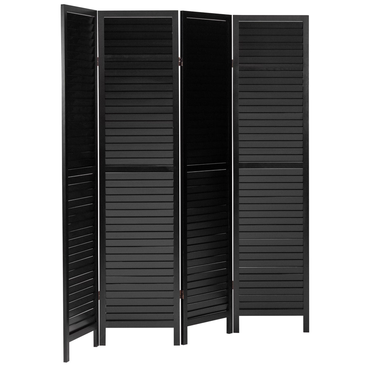 Black 4 Panel Wooden Louvered Room Divider B10370