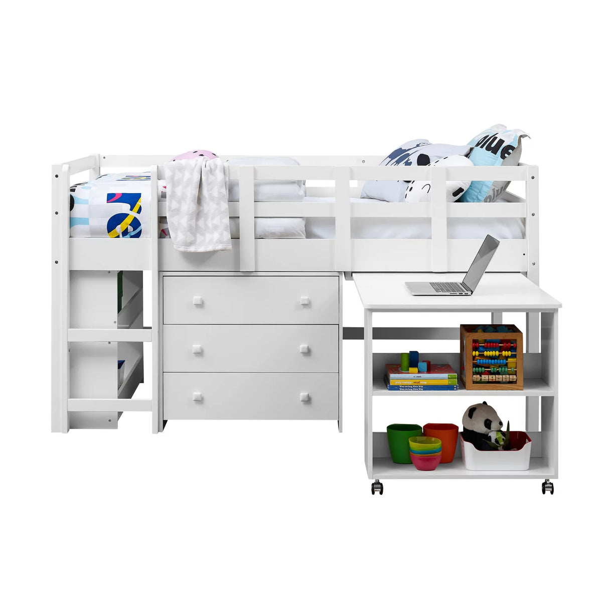 Twin Low Loft Bed with Desk, White M2796