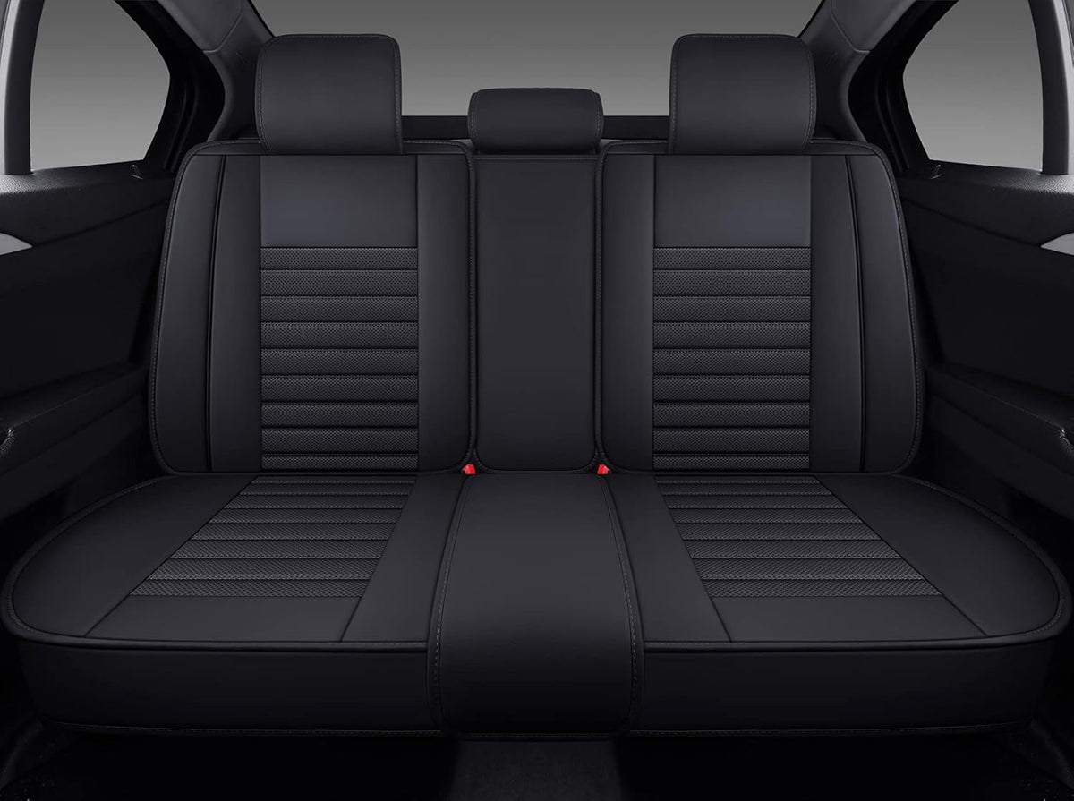 Black-Red Waterproof Leather Car Seat Covers, 5 Sets Full Seat F618894