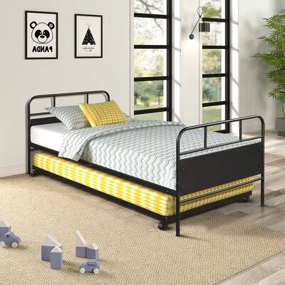 Metal Daybed Platform Bed Frame with Trundle Built-in Casters W572521