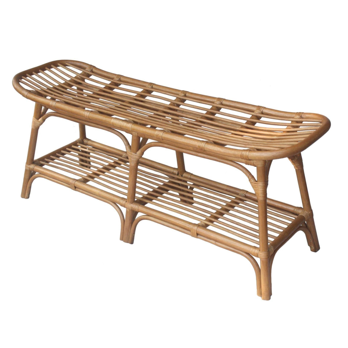 Rattan Bench with Shelf C5857