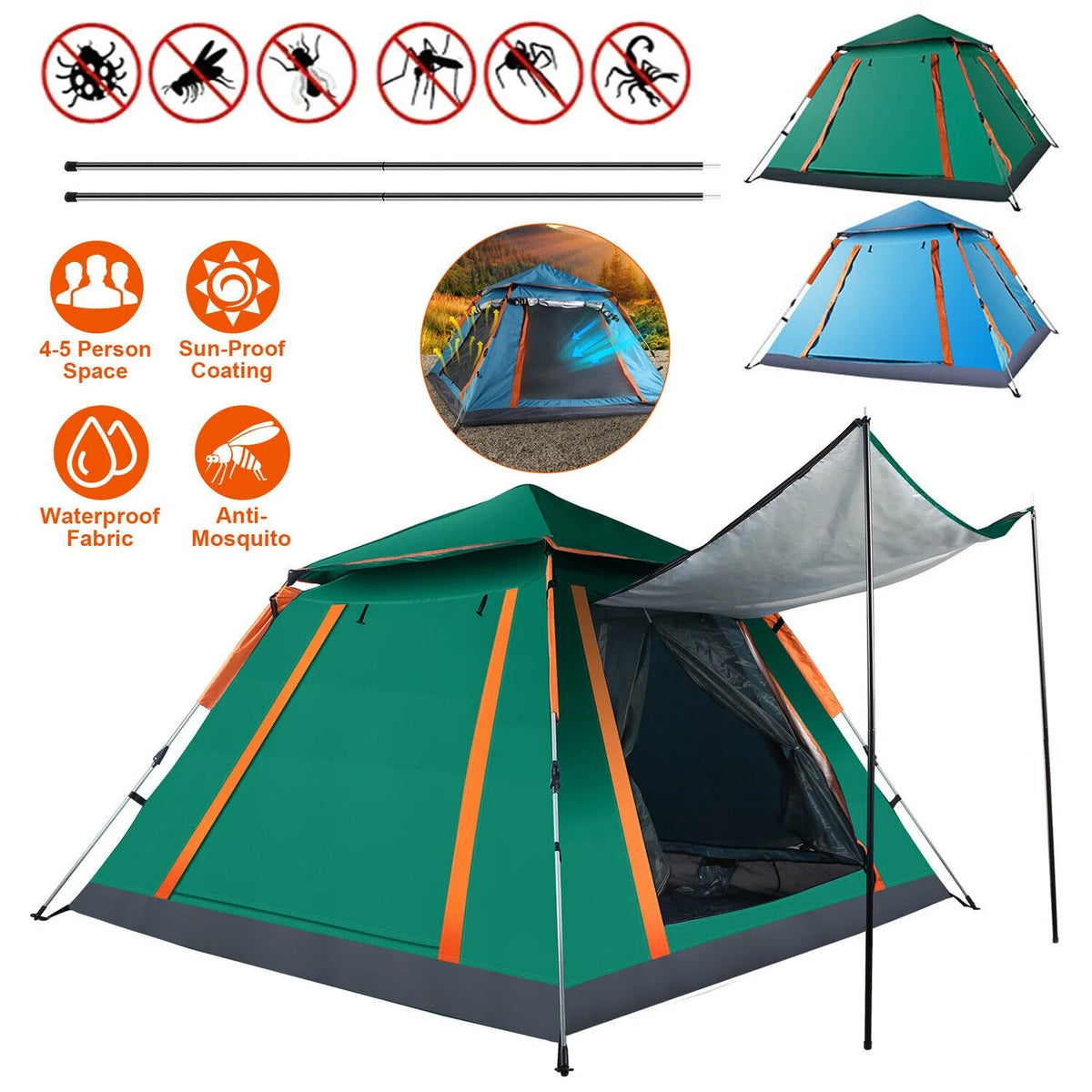 3-4 Person Pop Up Outdoor Camping Tent Y74695