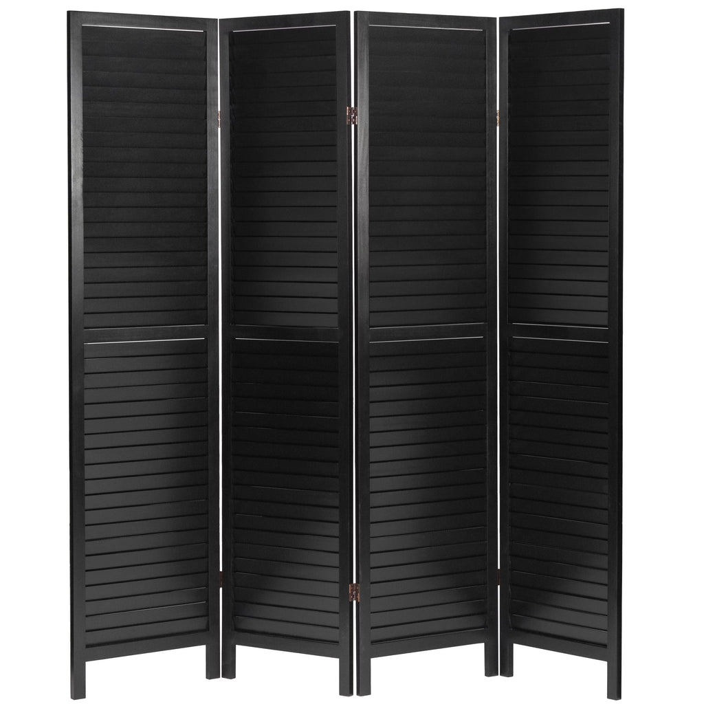 Black 4 Panel Wooden Louvered Room Divider B10370