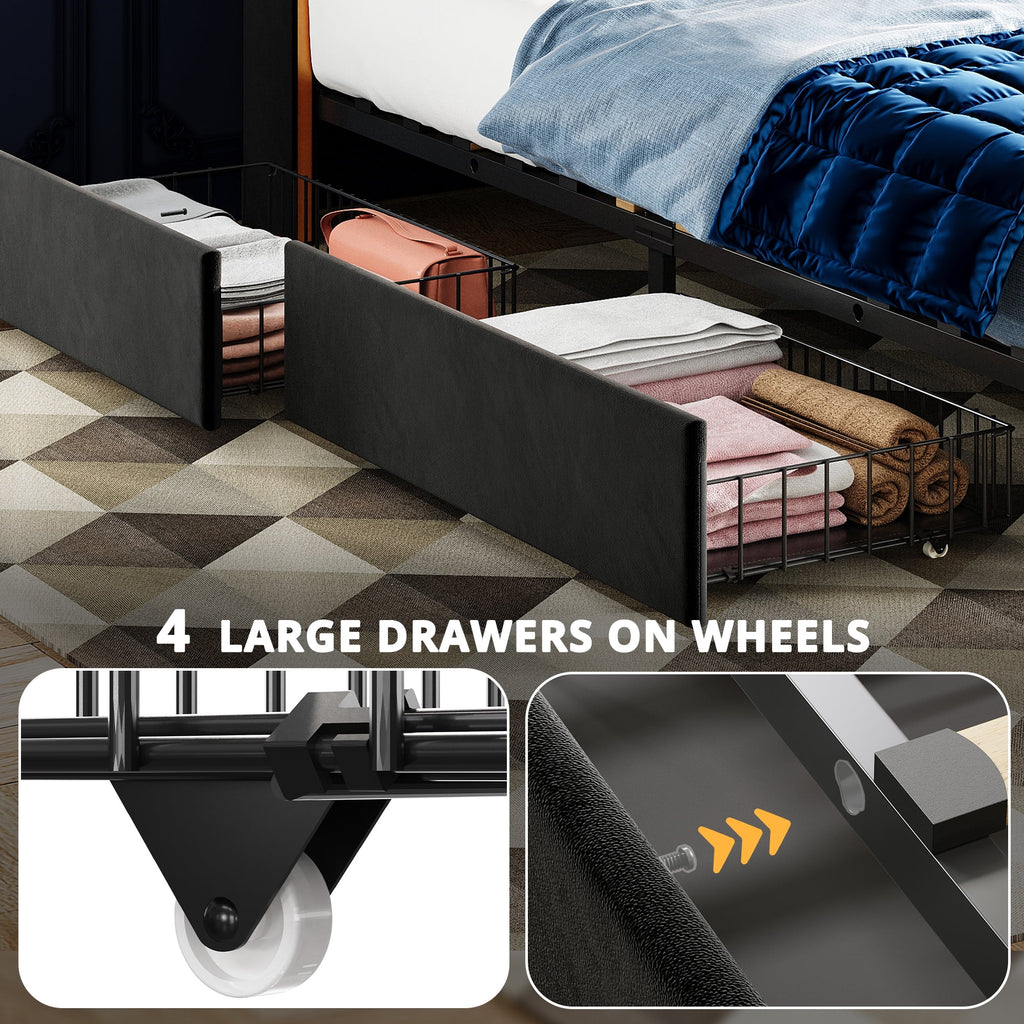 Queen Bed Frame with Storage Headboard and 4 Under-bed Drawers M2275