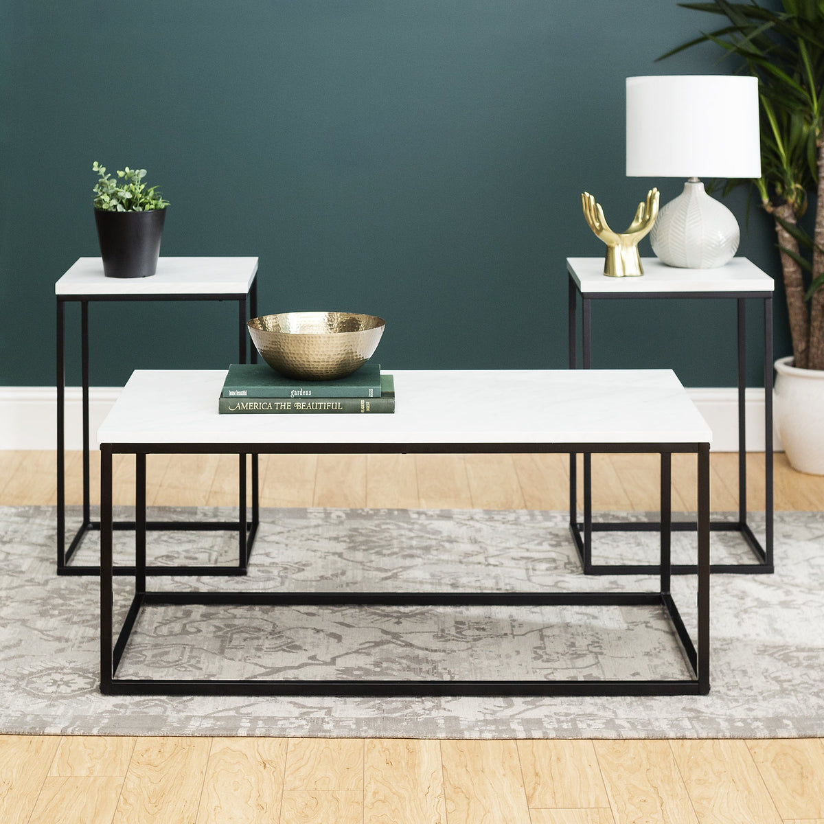 3 Piece Faux Marble Occasional Table Set V3750