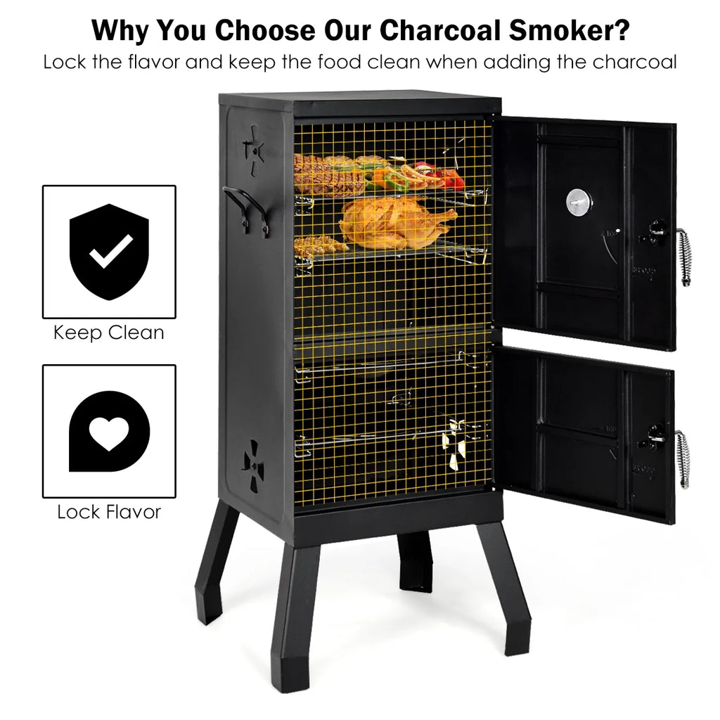 Vertical Charcoal Smoker BBQ Grill with Temperature Gauge M523