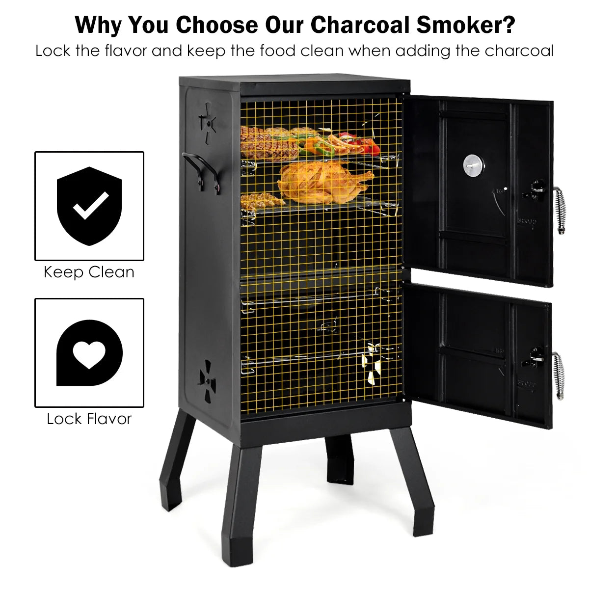 Vertical Charcoal Smoker BBQ Grill with Temperature Gauge M523