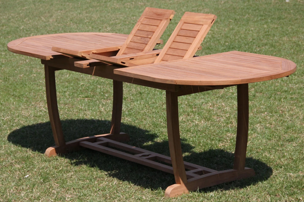 Grade-A Teak 5 Pc Dining Set with Oval Trestle Leg Table and 4 Stacking Arm Chairs V8191
