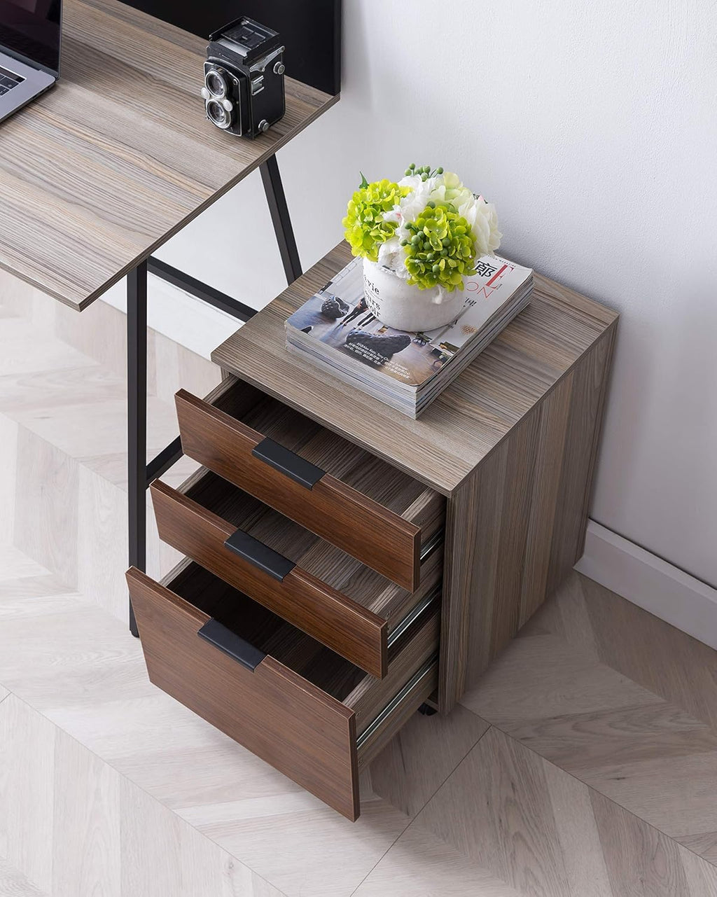 3 Drawer Rolling Wood File Cabinet with Locking Wheels O42905