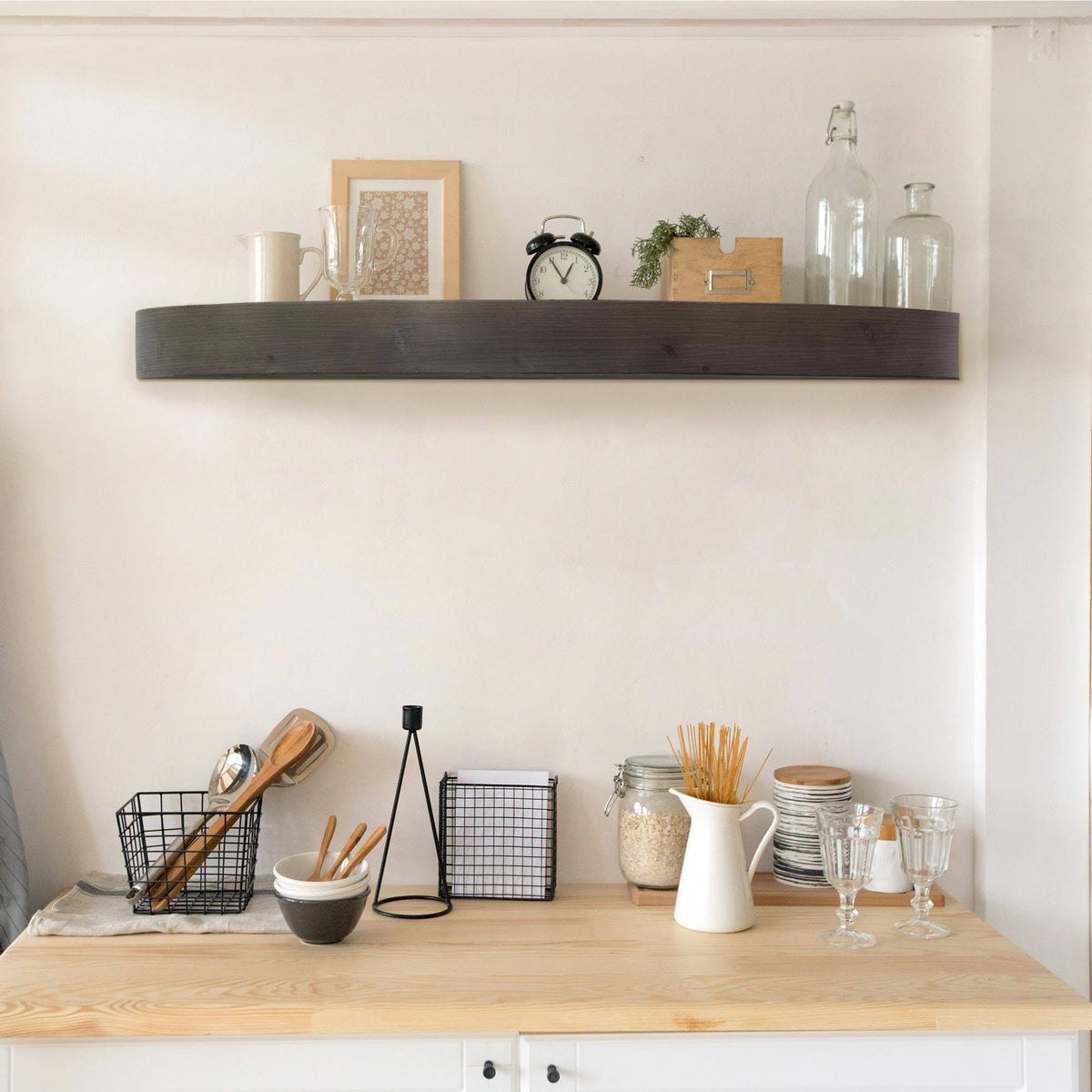 Large Round Wood Floating Wall Shelf Black N4259